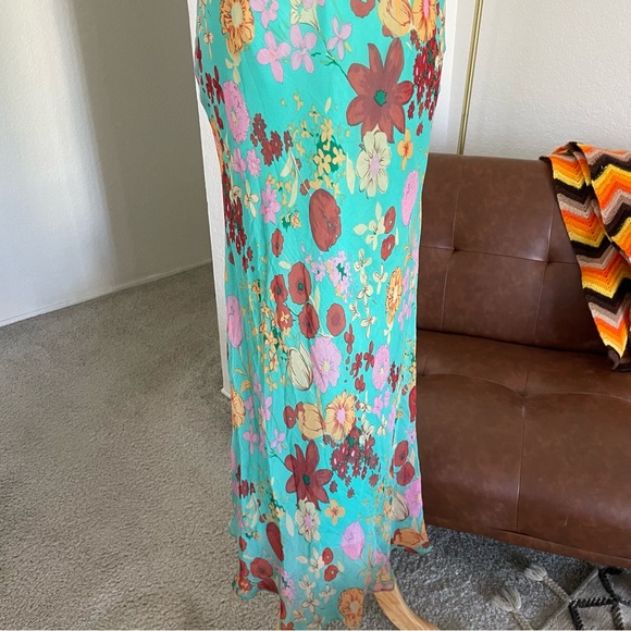 Vintage 1990s Y2K iCe Boho Fairy Floral SIlk Beaded Maxi Dress - Picture 7 of 12